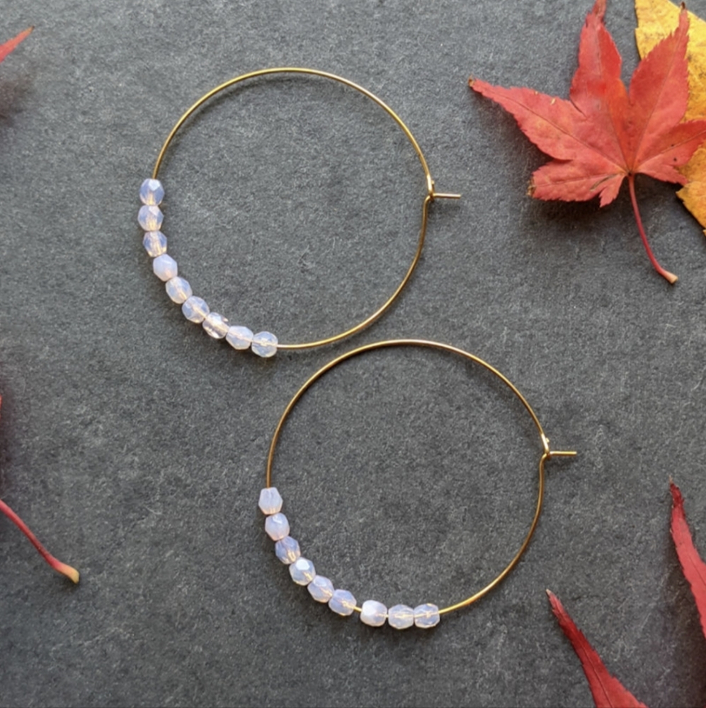 NWT Artisan Made Beaded Hoops - Pale Milky Amethyst